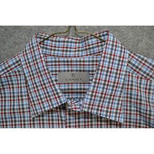 Canali 1934 Dress Shirt Mens XL Blue Red Check Long Sleeve Button Front Italy